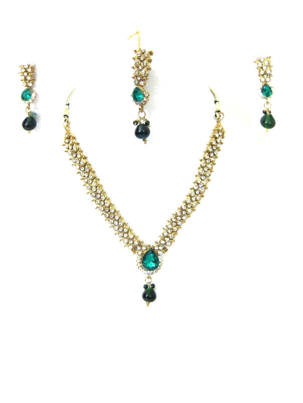 Teal Green Fashion Jewelry Kundan Design
